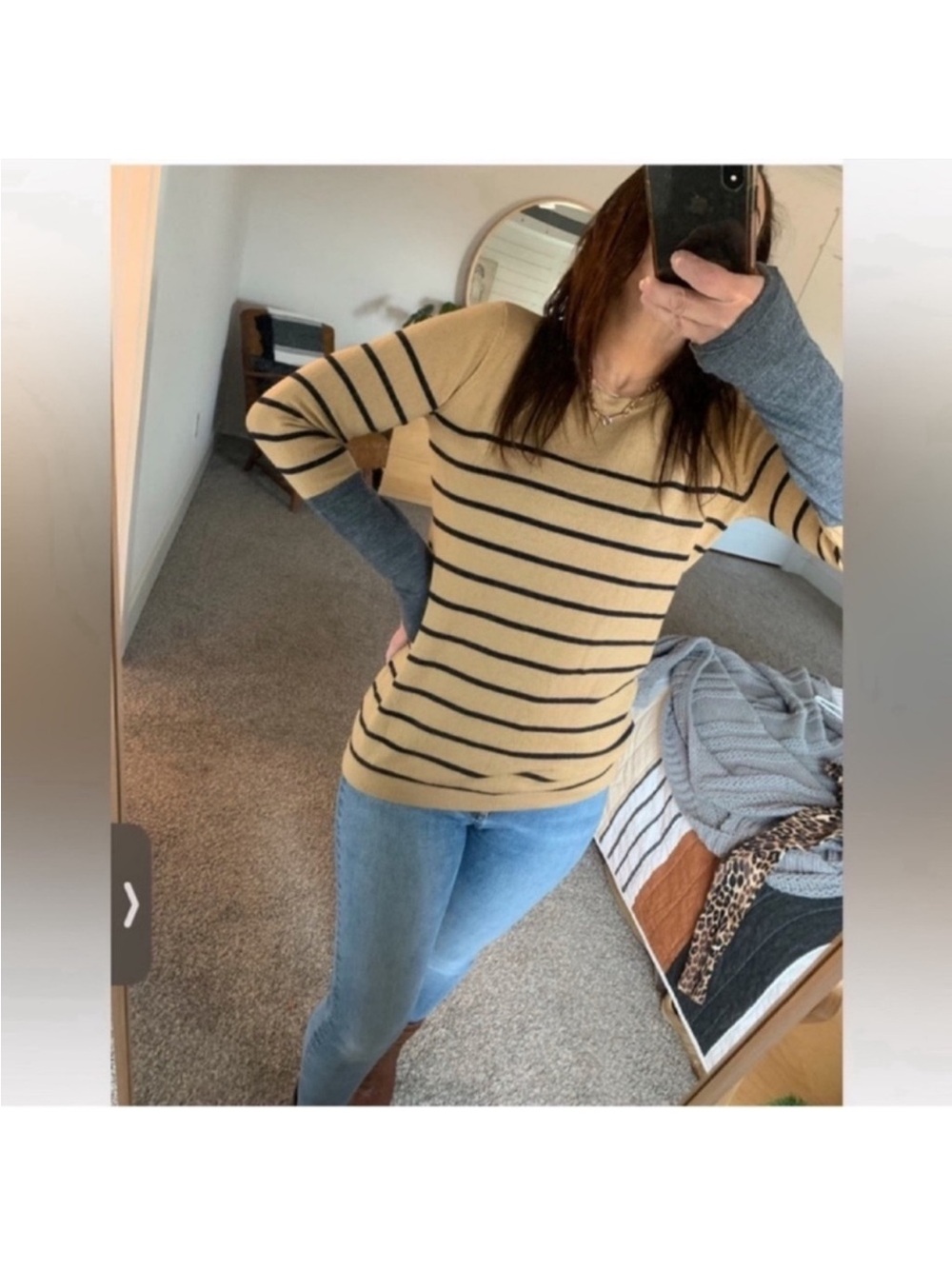The Limited wool blend Fitted pullover sweater Sz L tan black stripe Lightweight